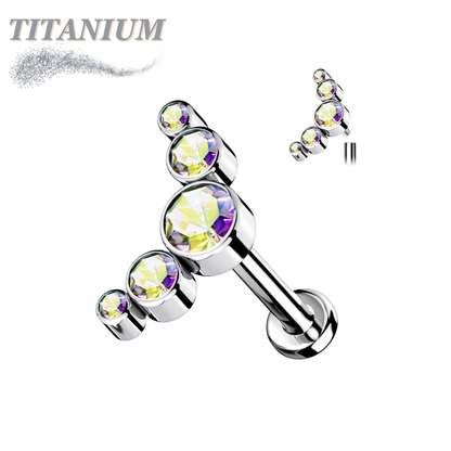 Titanium Internally Threaded Labret w/ 5 Round CZ Bezel Curve Design
