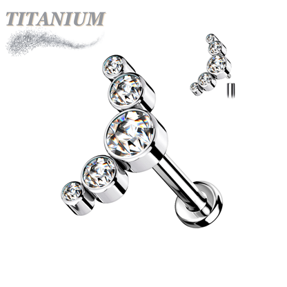 Titanium Internally Threaded Labret w/ 5 Round CZ Bezel Curve Design