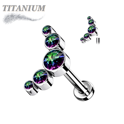 Titanium Internally Threaded Labret w/ 5 Round CZ Bezel Curve Design