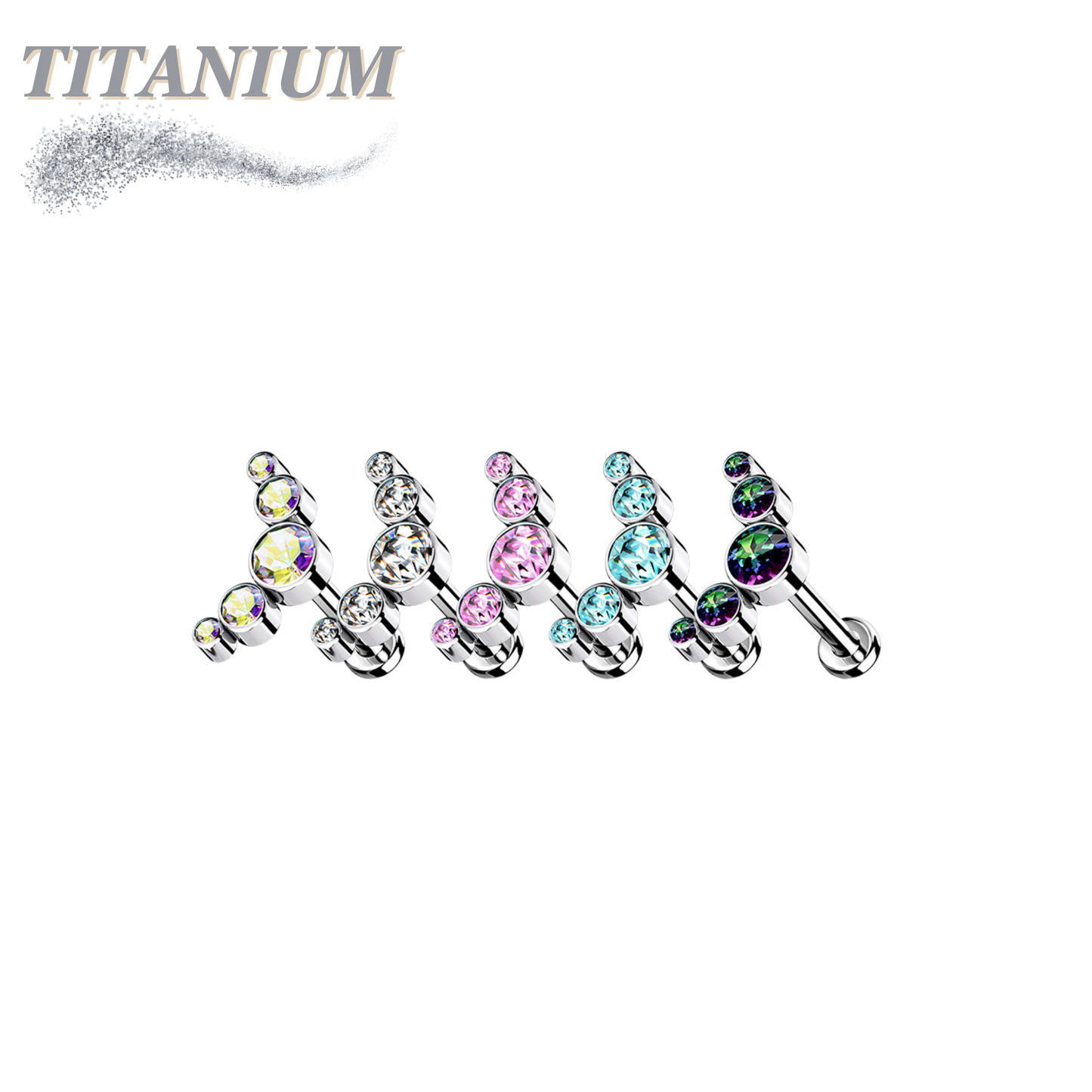 Titanium Internally Threaded Labret w/ 5 Round CZ Bezel Curve Design