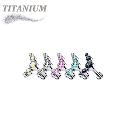 Titanium Internally Threaded Labret w/ 5 Round CZ Bezel Curve Design