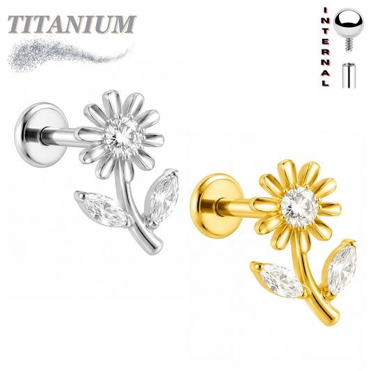 Titanium Internally Threaded Labret w/ Tall CZ Flower