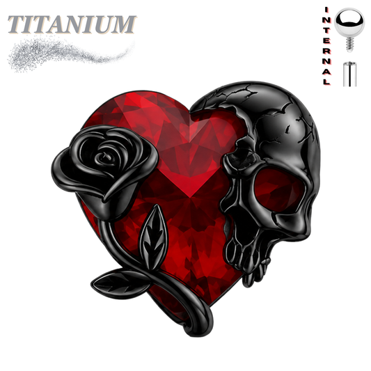 Titanium Internal Thread Red Heart with Rose/Skull Labret