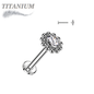 Titanium Internally Threaded Labret w/ Flower CZ Centre Surrounded by Micro Balls Top