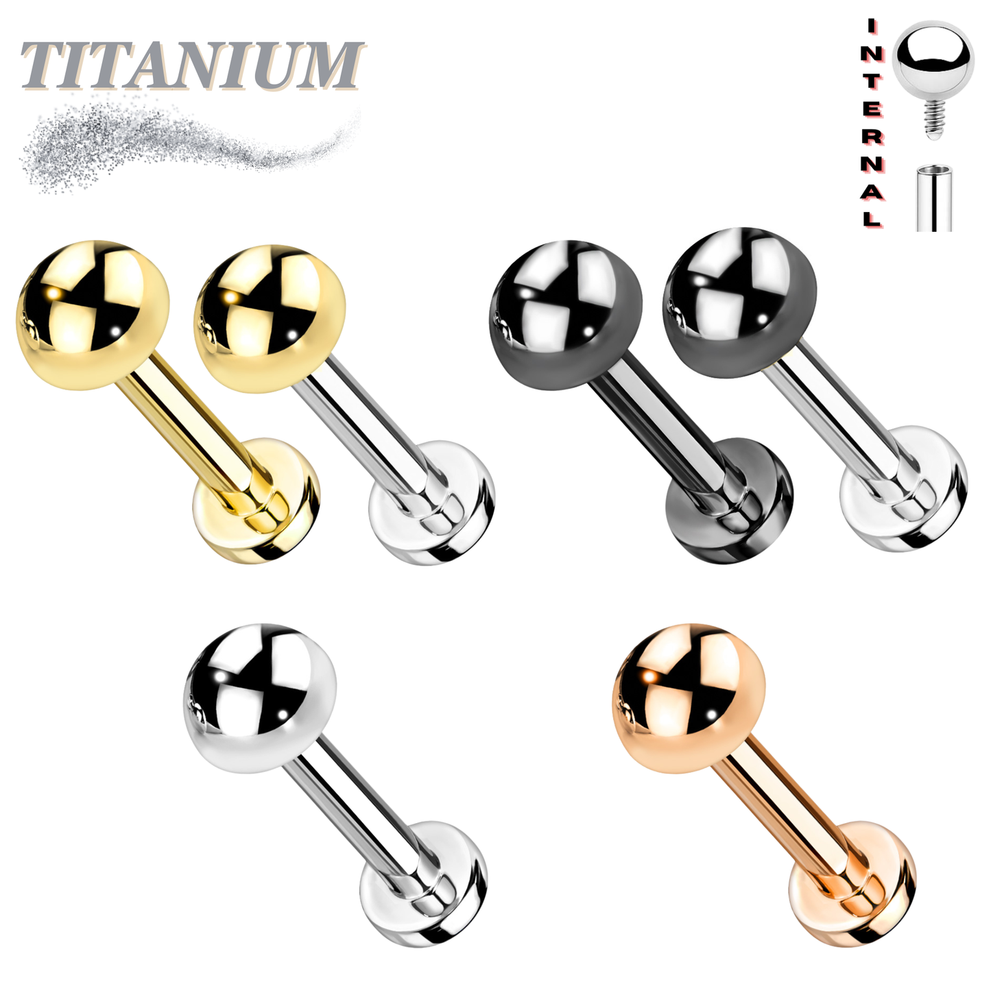 Titanium Internally Threaded Labret w/ 4mm Round Dome Top