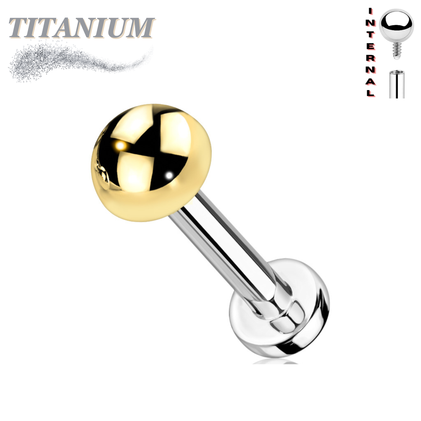 Titanium Internally Threaded Labret w/ 4mm Round Dome Top
