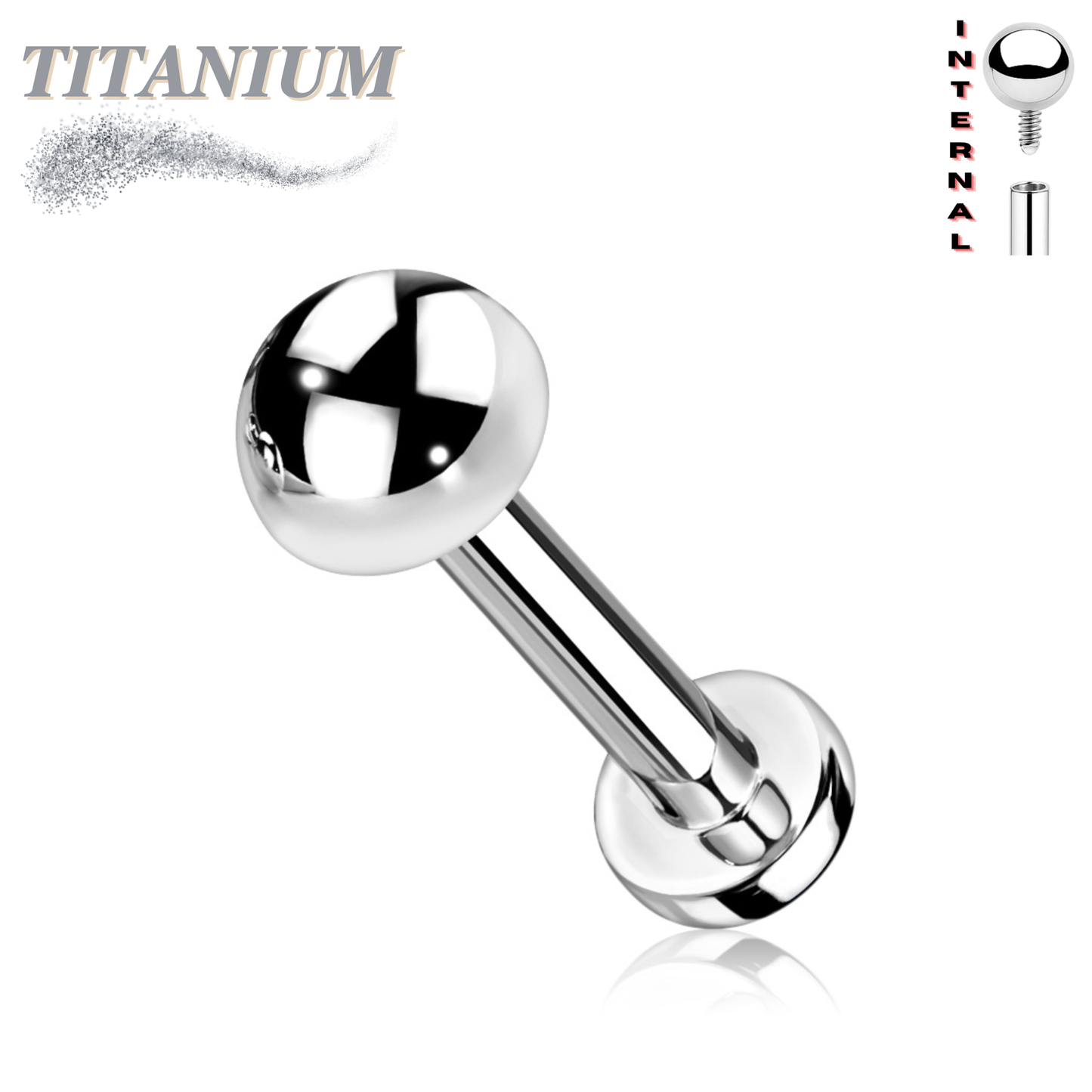 Titanium Internally Threaded Labret w/ 4mm Round Dome Top