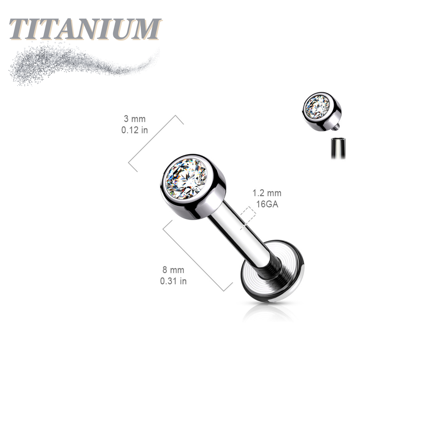Titanium Internally Threaded Premium Bezel Labret 16G 8mm