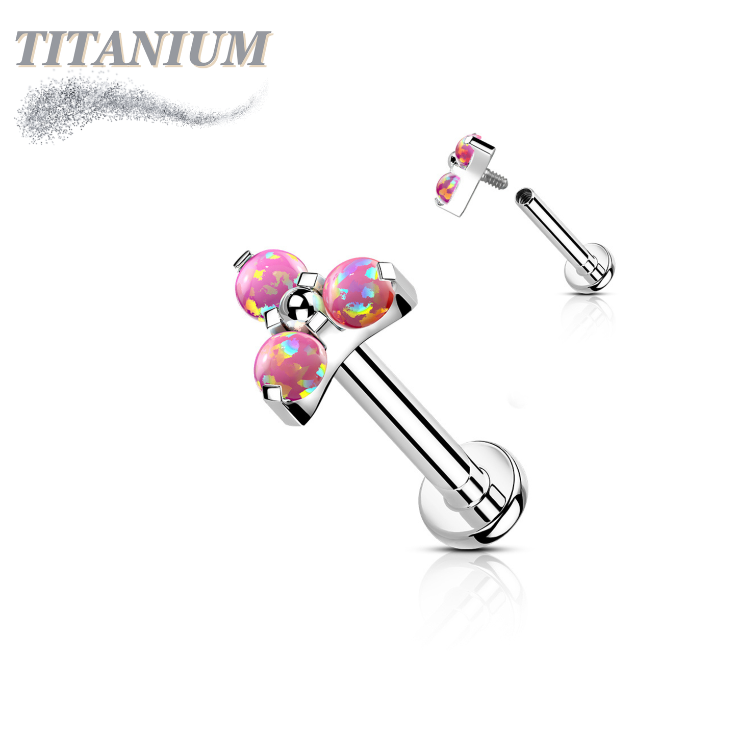 Titanium Internal Thread Opal or CZ Trinity Triangle Labret