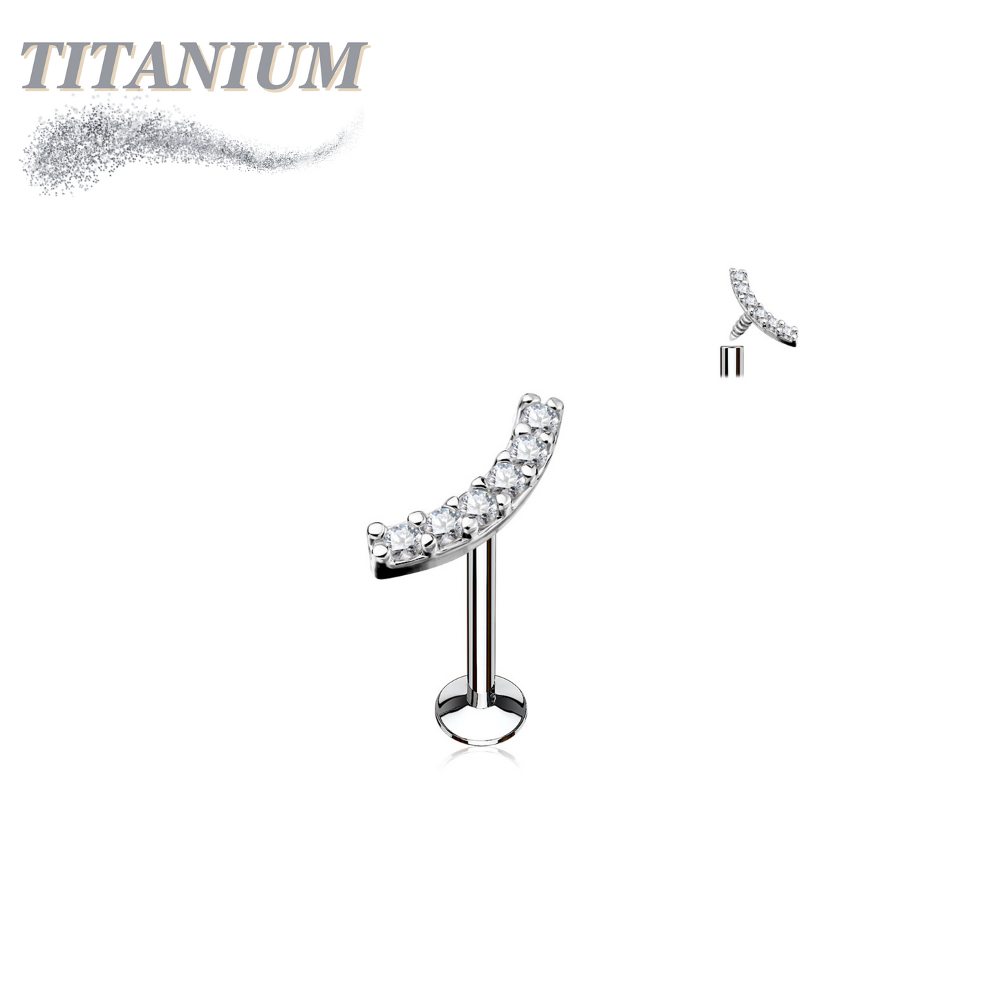 Titanium Internally Threaded Labret w/ Currved CZ Lined Top