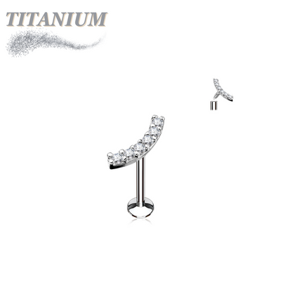 Titanium Internally Threaded Labret w/ Currved CZ Lined Top