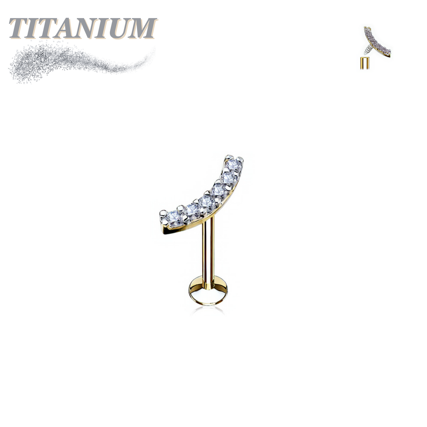 Titanium Internally Threaded Labret w/ Currved CZ Lined Top