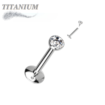Titanium Internal Thread Bezel CZ EASY FIT Labret with Extended Threading