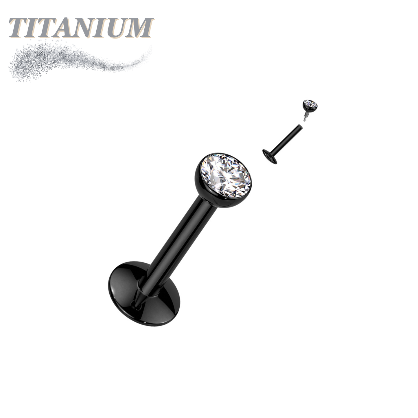 Titanium Internal Thread Bezel CZ EASY FIT Labret with Extended Threading