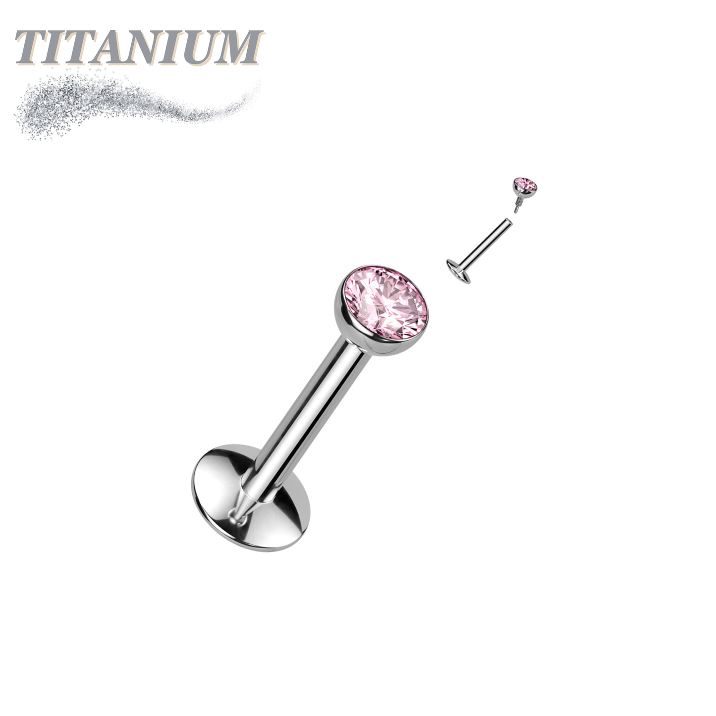 Titanium Internal Thread Bezel CZ EASY FIT Labret with Extended Threading