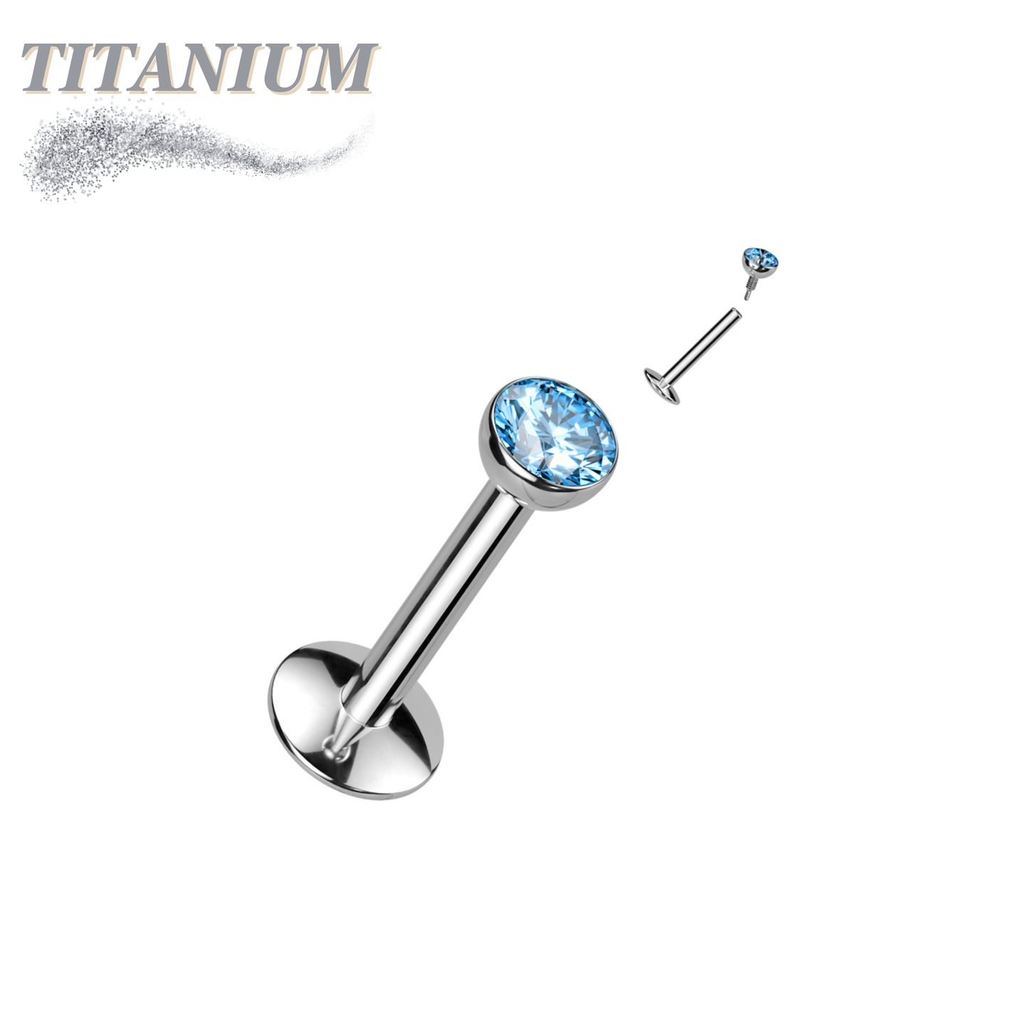 Titanium Internal Thread Bezel CZ EASY FIT Labret with Extended Threading