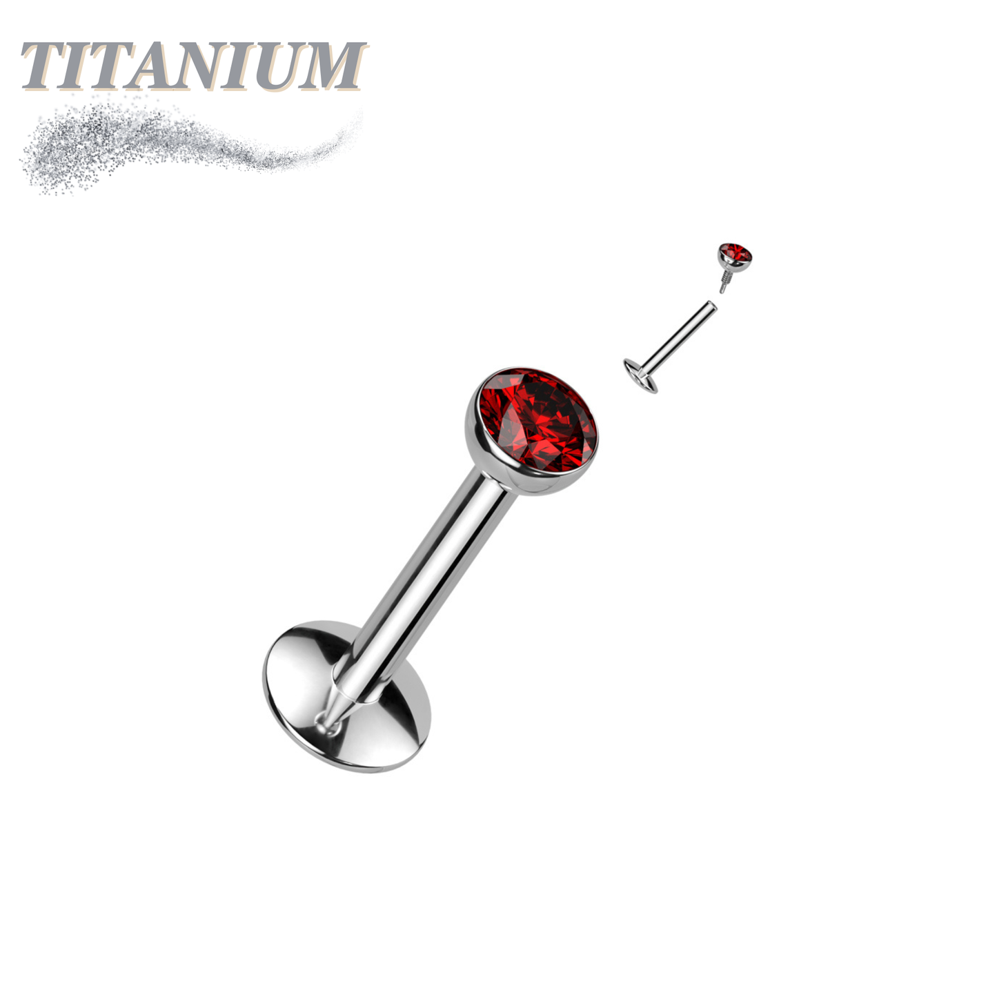 Titanium Internal Thread Bezel CZ EASY FIT Labret with Extended Threading