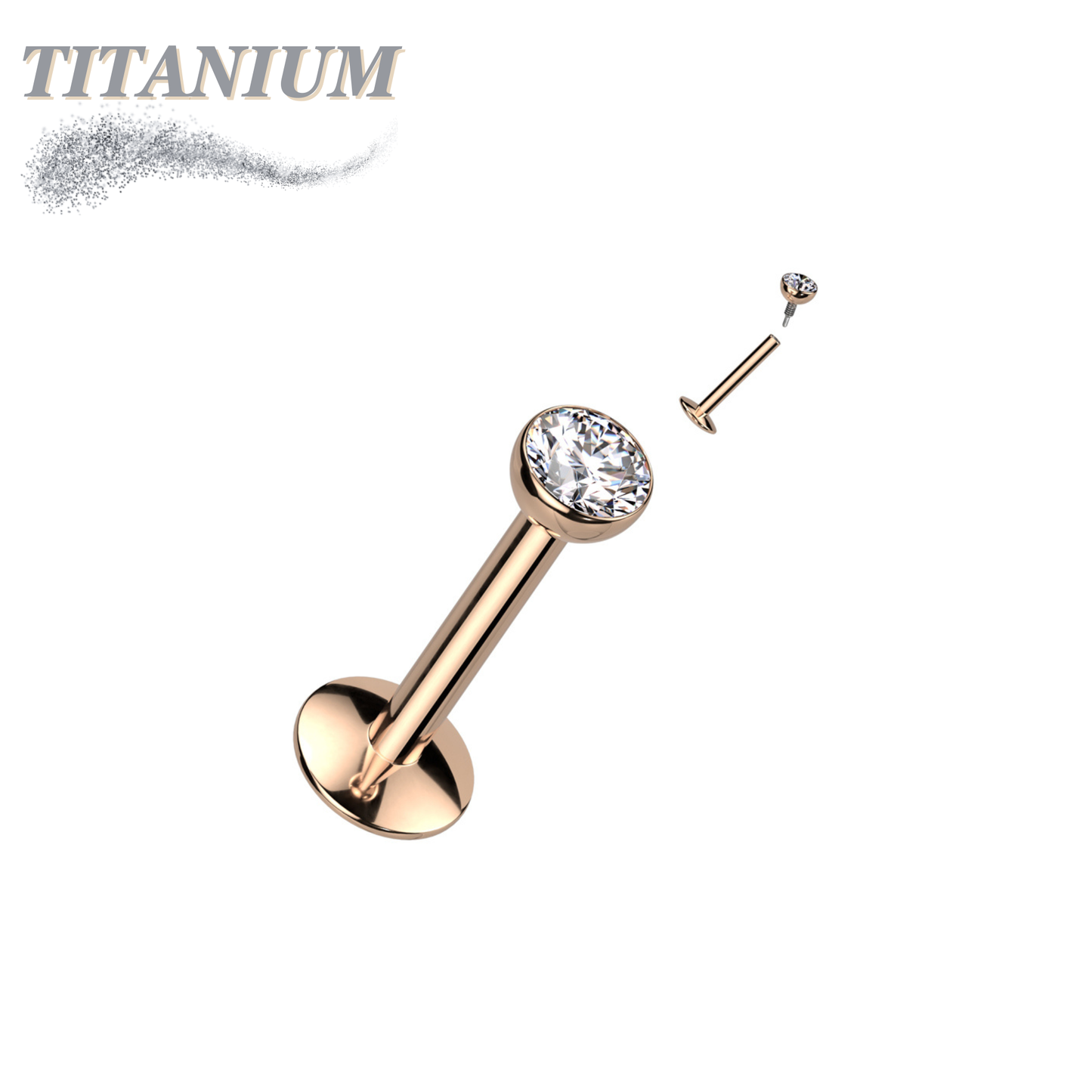 Titanium Internal Thread Bezel CZ EASY FIT Labret with Extended Threading