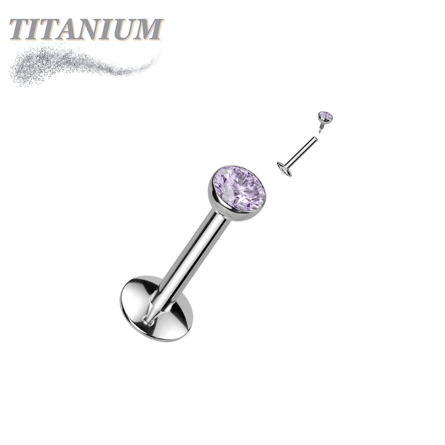 Titanium Internal Thread Bezel CZ EASY FIT Labret with Extended Threading