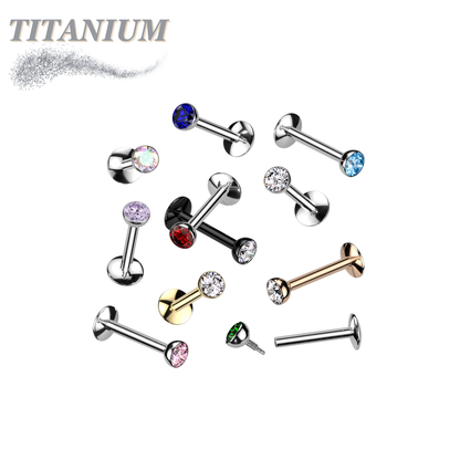 Titanium Internal Thread Bezel CZ EASY FIT Labret with Extended Threading