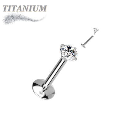 Titanium Internal Thread Prong CZ  EASY FIT Labret with Extended Threading