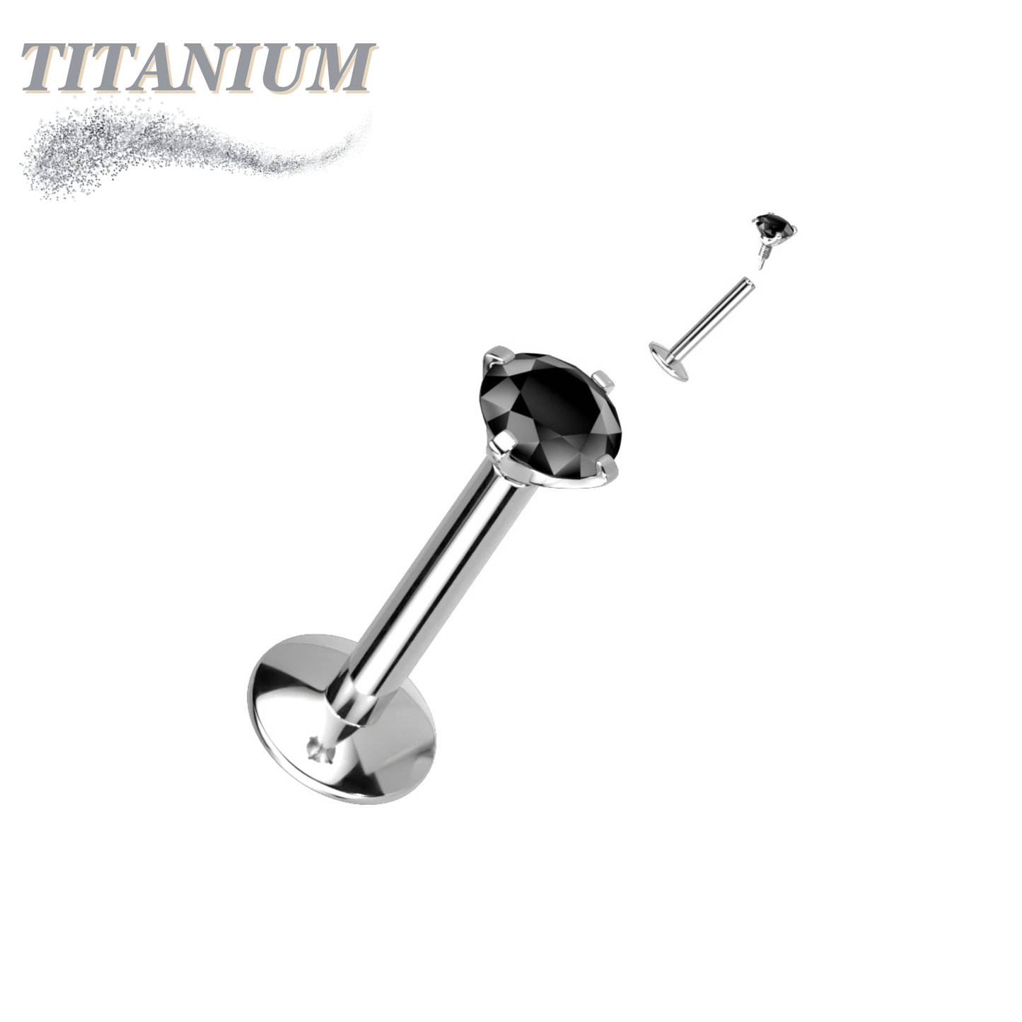 Titanium Internal Thread Prong CZ  EASY FIT Labret with Extended Threading