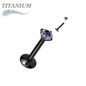 Titanium Internal Thread Prong CZ  EASY FIT Labret with Extended Threading