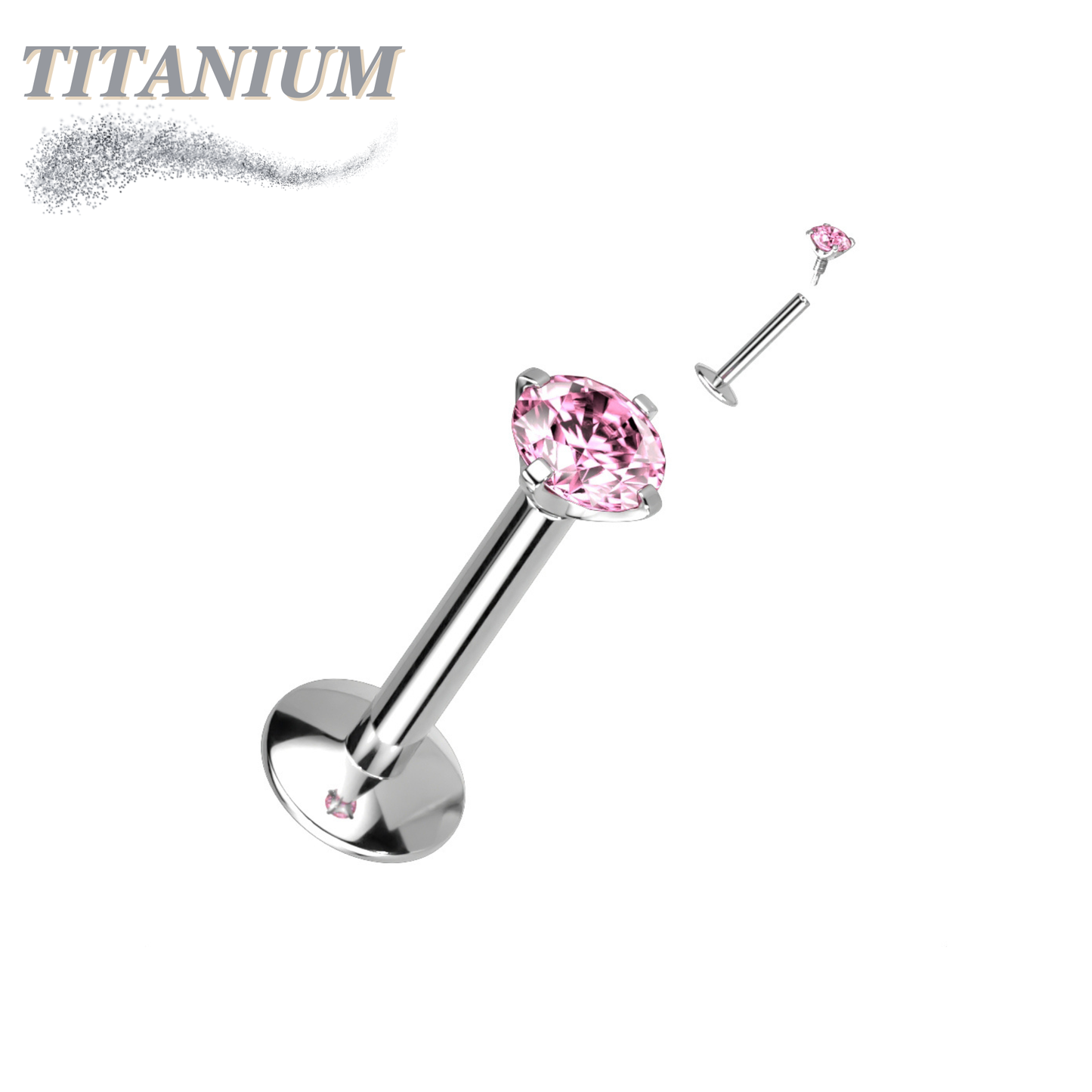 Titanium Internal Thread Prong CZ  EASY FIT Labret with Extended Threading