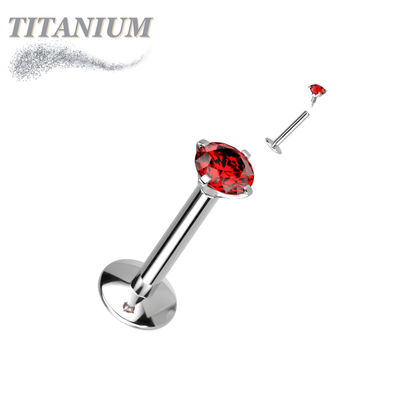 Titanium Internal Thread Prong CZ  EASY FIT Labret with Extended Threading