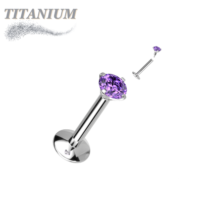 Titanium Internal Thread Prong CZ  EASY FIT Labret with Extended Threading