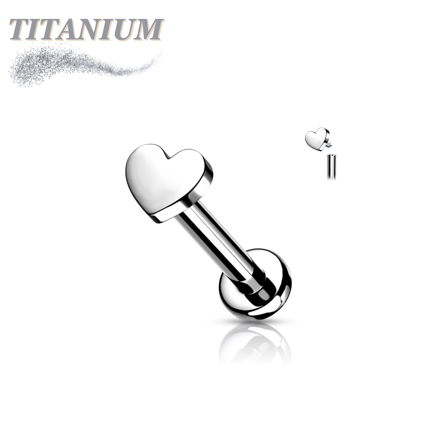 Titanium Internally Threaded Heart Top Labret