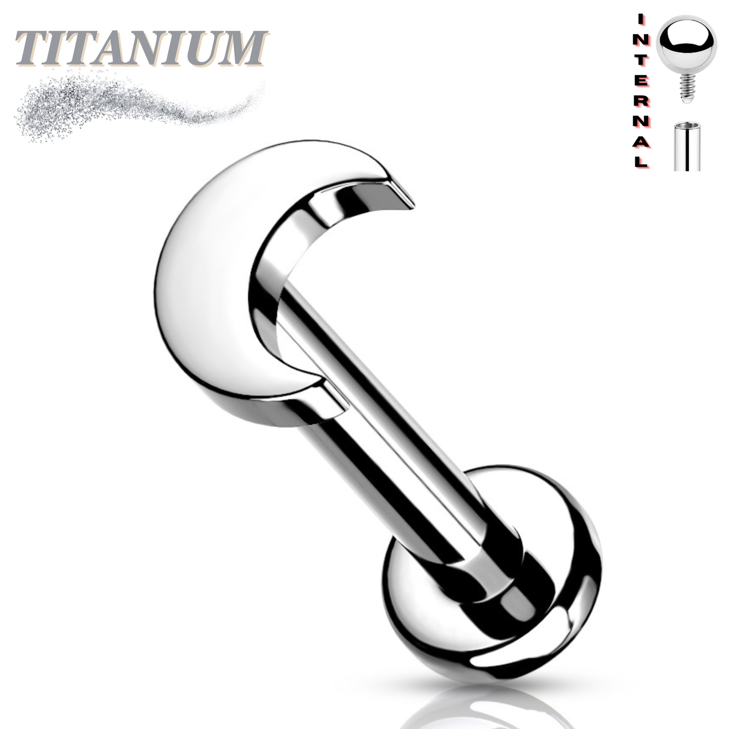 Titanium Internally Threaded Labret w/ Moon Top