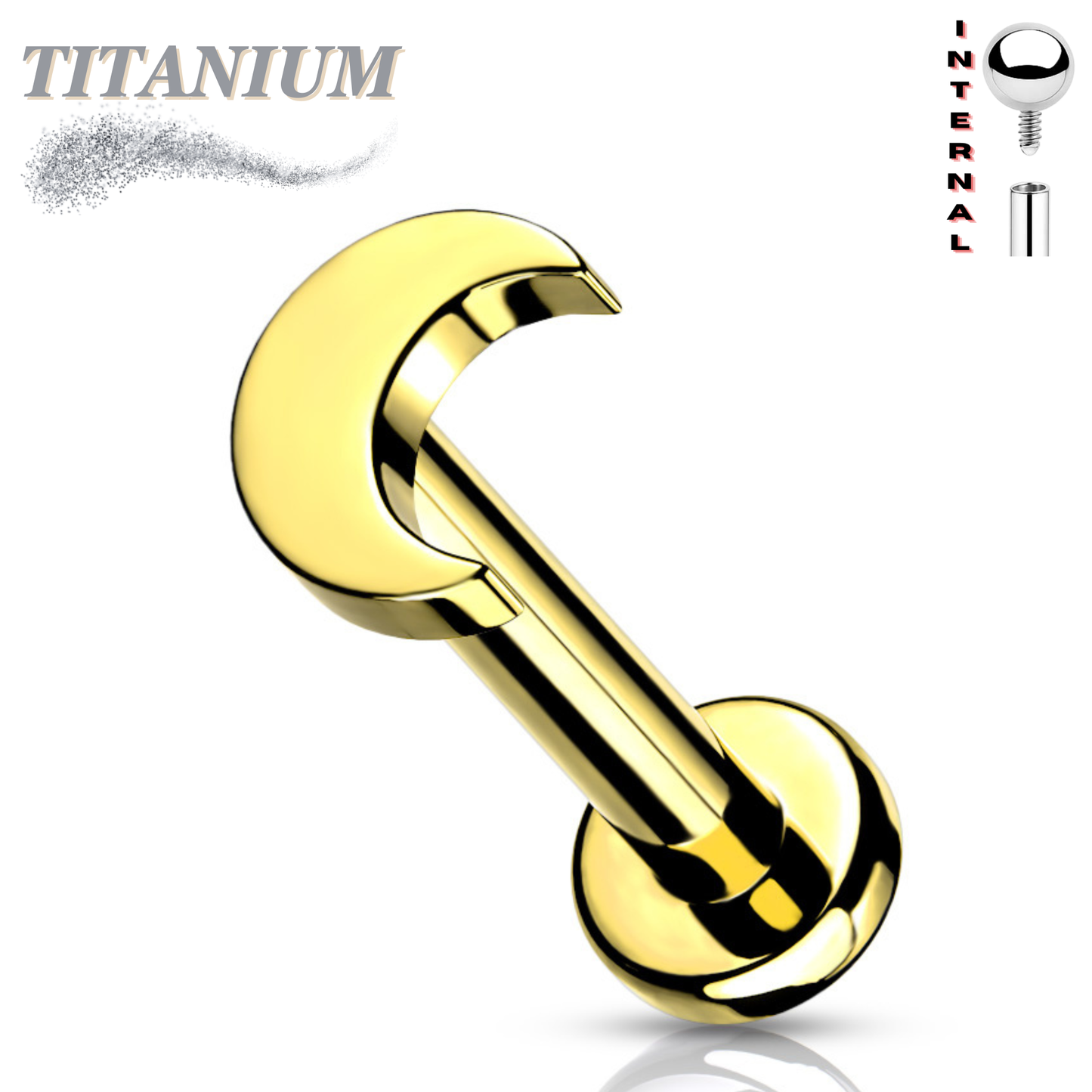 Titanium Internally Threaded Labret w/ Moon Top