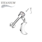Titanium Internal Thread Labret with CZ and Crescent Moon Dangle