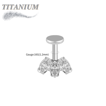 Titanium Vertical Helix Triple Gem Labret Internal Thread