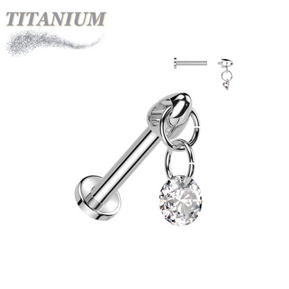 Titanium Internally Threaded Labret with Dangle CZ
