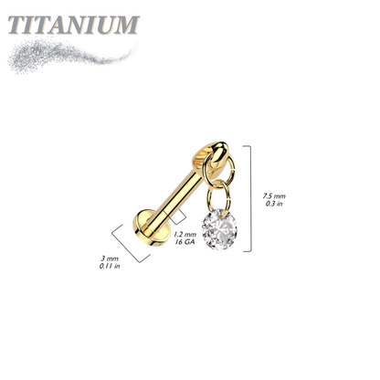 Titanium Internally Threaded Labret with Dangle CZ