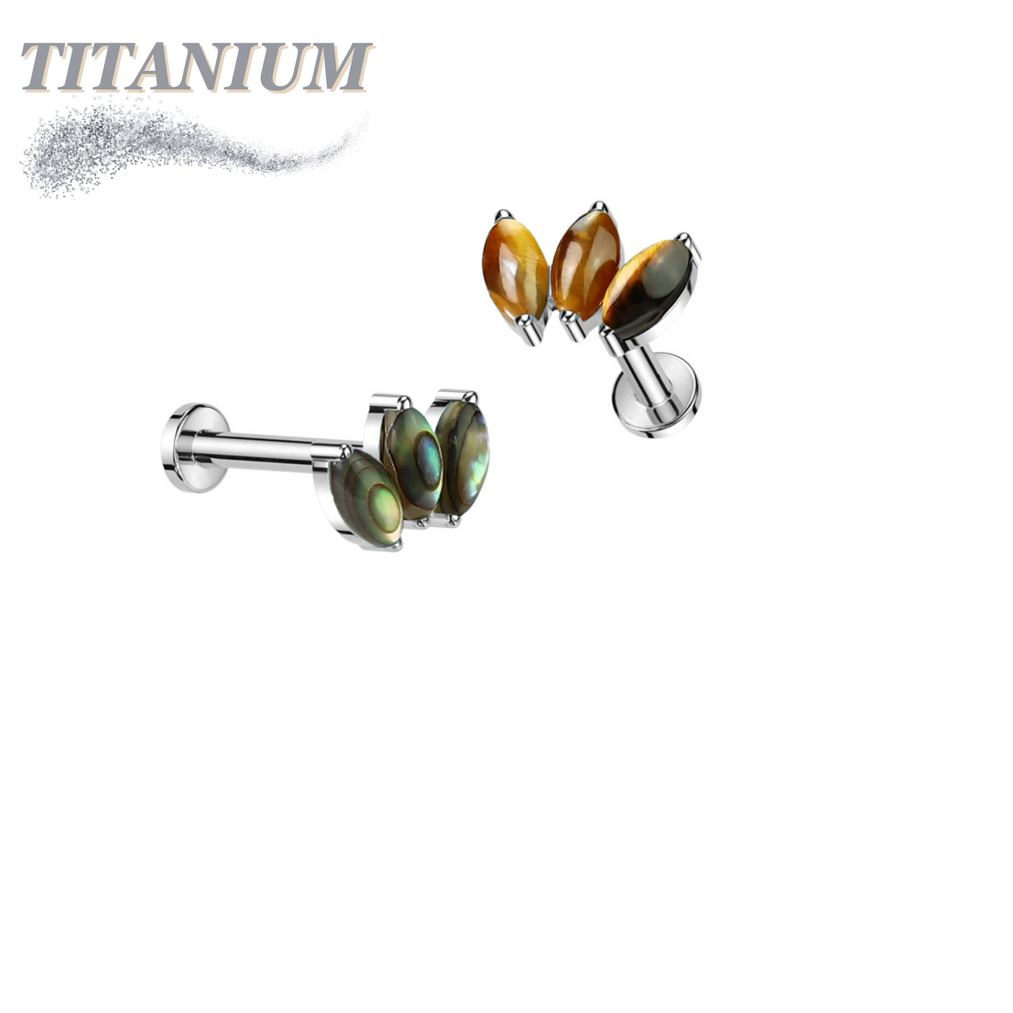 Titanium Internal Threaded Triple Marquise Fan with Natural Stone Top Labret Combo