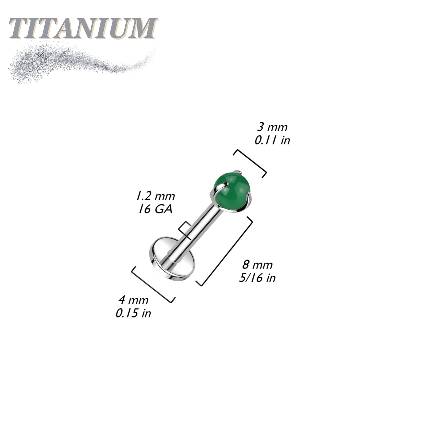 Titanium Internally Threaded Labret with Claw Set Natural Stone Ball Top