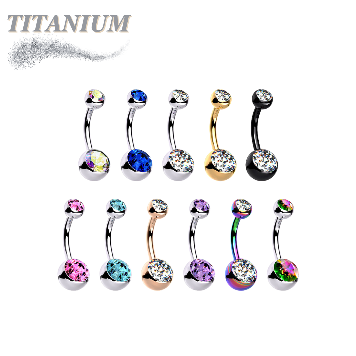 Titanium Internally Threaded Double Jewel Standard Belly Barbells