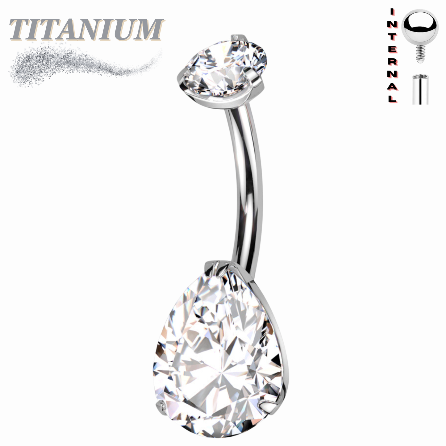 Titanium Internally Threaded Belly Banana Teardrop/Pear Prong Drop Gem