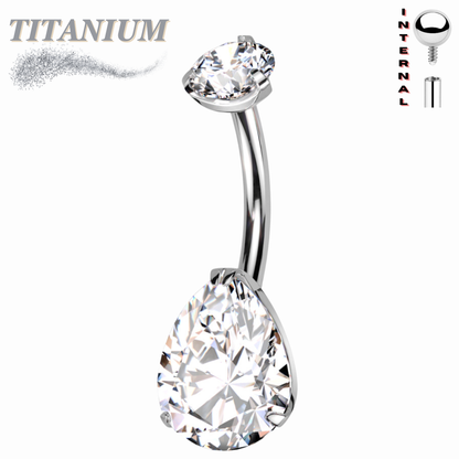 Titanium Internally Threaded Belly Banana Teardrop/Pear Prong Drop Gem