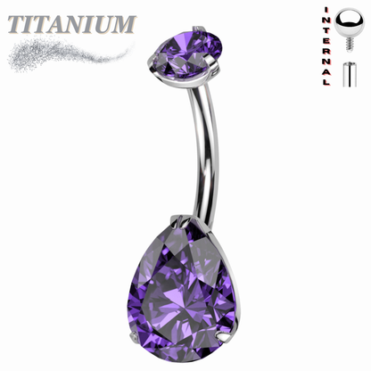 Titanium Internally Threaded Belly Banana Teardrop/Pear Prong Drop Gem