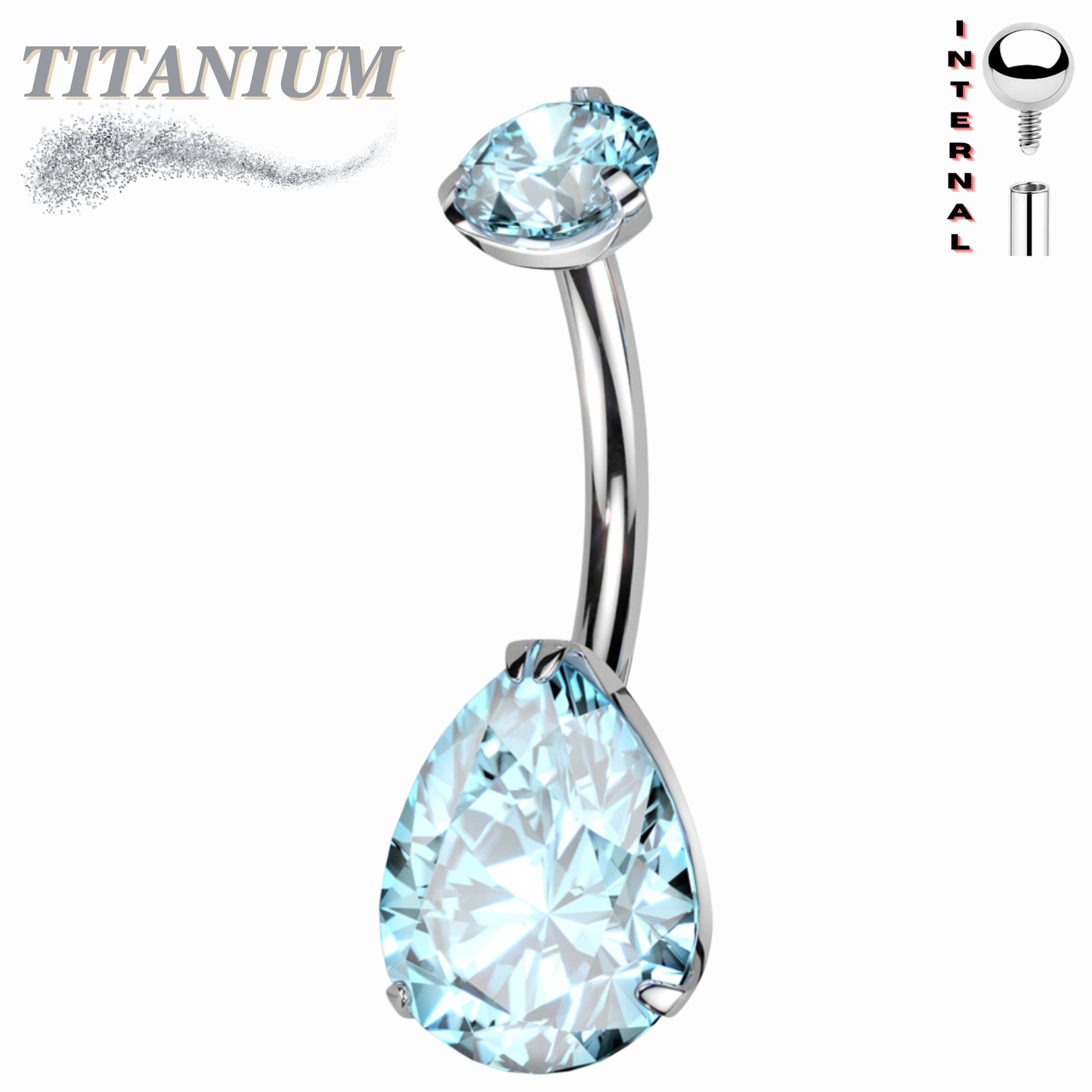 Titanium Internally Threaded Belly Banana Teardrop/Pear Prong Drop Gem
