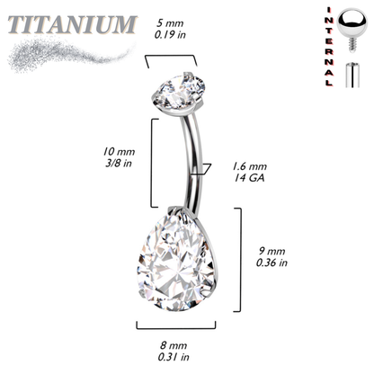 Titanium Internally Threaded Belly Banana Teardrop/Pear Prong Drop Gem