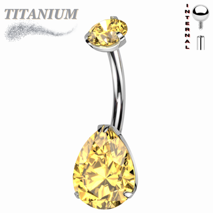 Titanium Internally Threaded Belly Banana Teardrop/Pear Prong Drop Gem