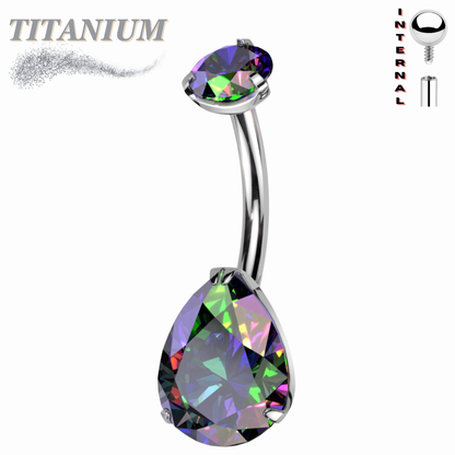 Titanium Internally Threaded Belly Banana Teardrop/Pear Prong Drop Gem