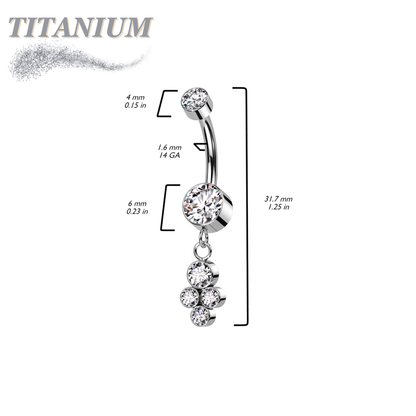 Titanium Internally Threaded Bezel Set CZ with 4 Dangle Cluster