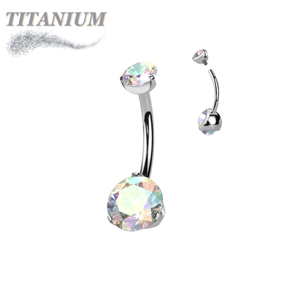 Titanium Prong Clasped Round CZ Belly Bananas Internally Threaded