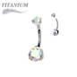 Titanium Prong Clasped Round CZ Belly Bananas Internally Threaded